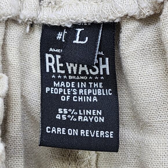Rewash Pants Womens L Tan Khaki Linen Blend Pull On Wide Leg Casual Pockets - Picture 6 of 13